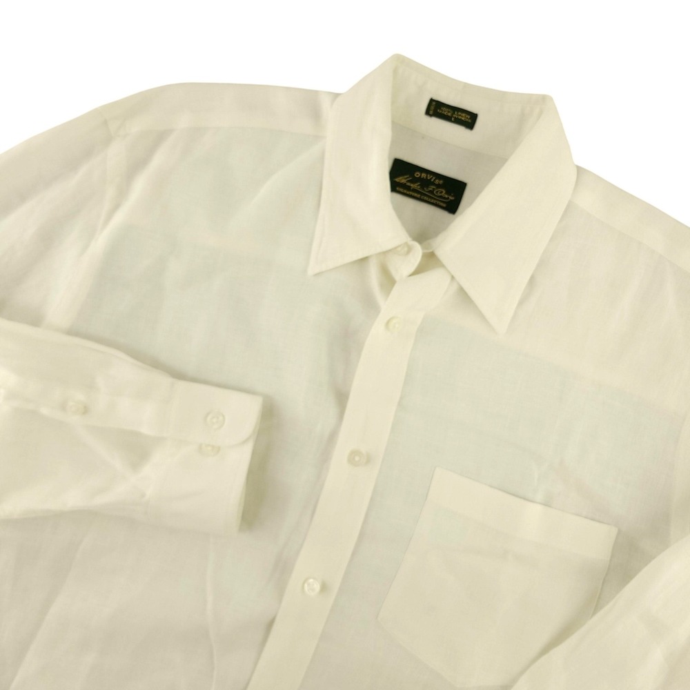Orvis Shirt Mens L Cream Solid Long Sleeve Linen Button Up Casual Summer